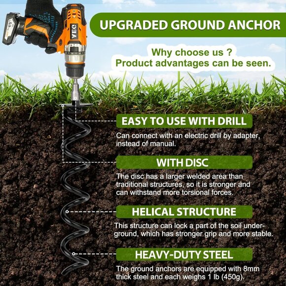 Ground Spiral Auger Stakes Suitable for Tent Trampoline(1 Earth Anchor) - Picture 3 of 8